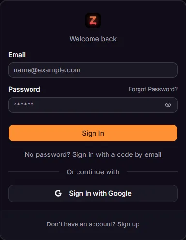 The Zombie Love Story AI sign-in page