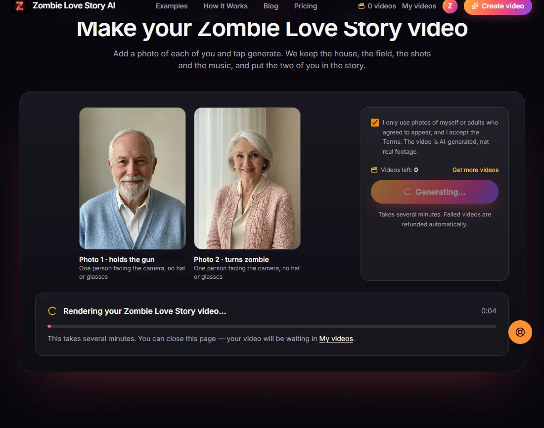The generator while a Zombie Love Story video is rendering