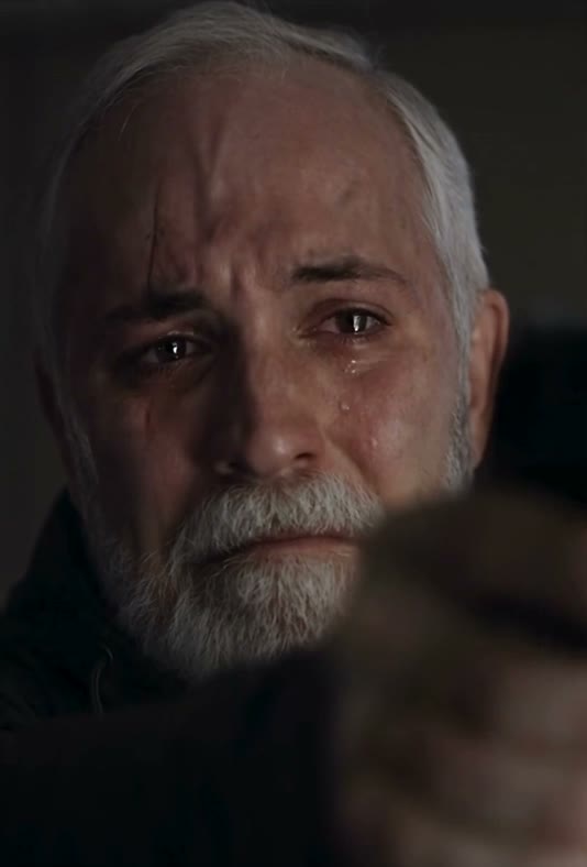 Opening of a Zombie Love Story AI video: he aims a gun in a dark farmhouse